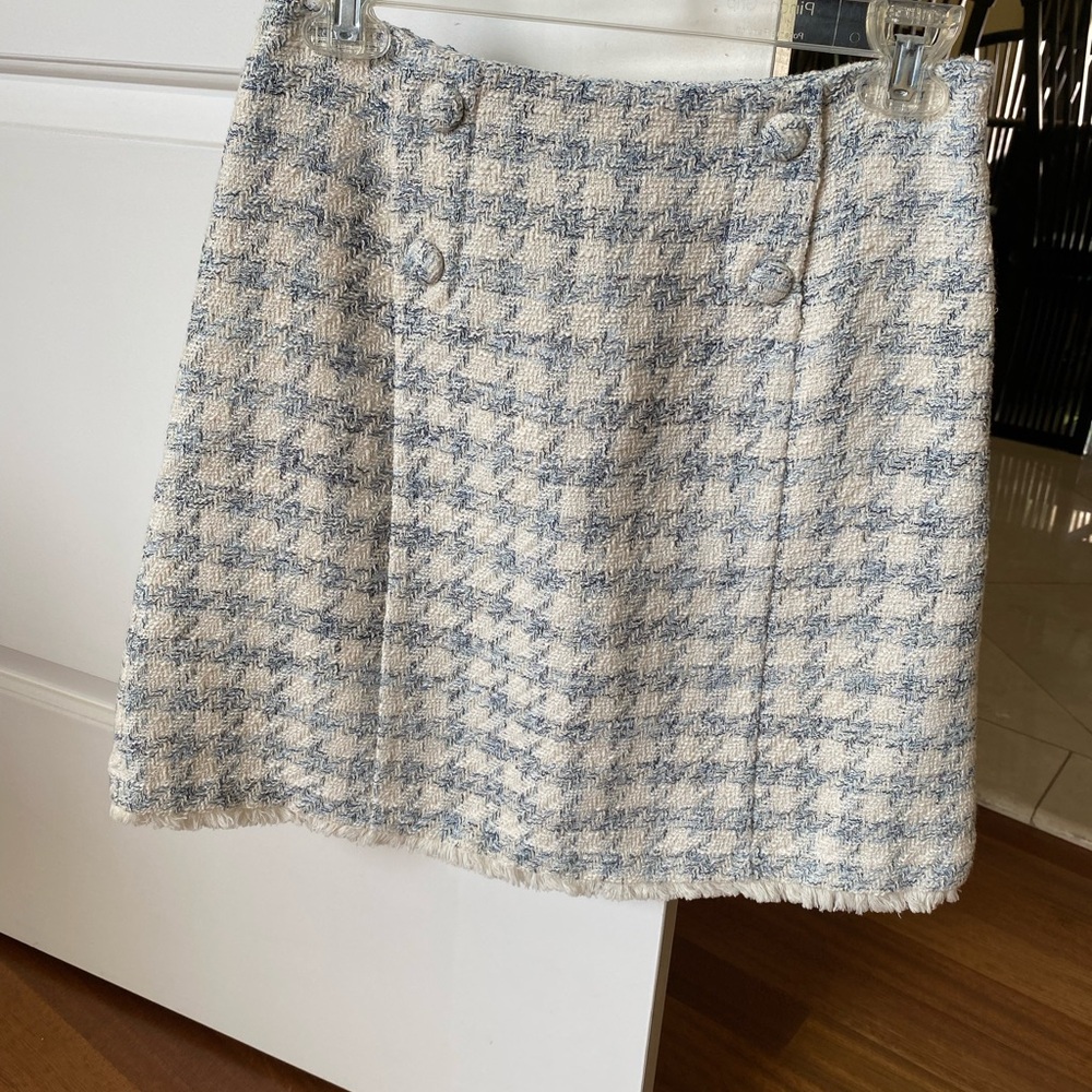 Elegant Tweed A-Line Skirt - Blue and White